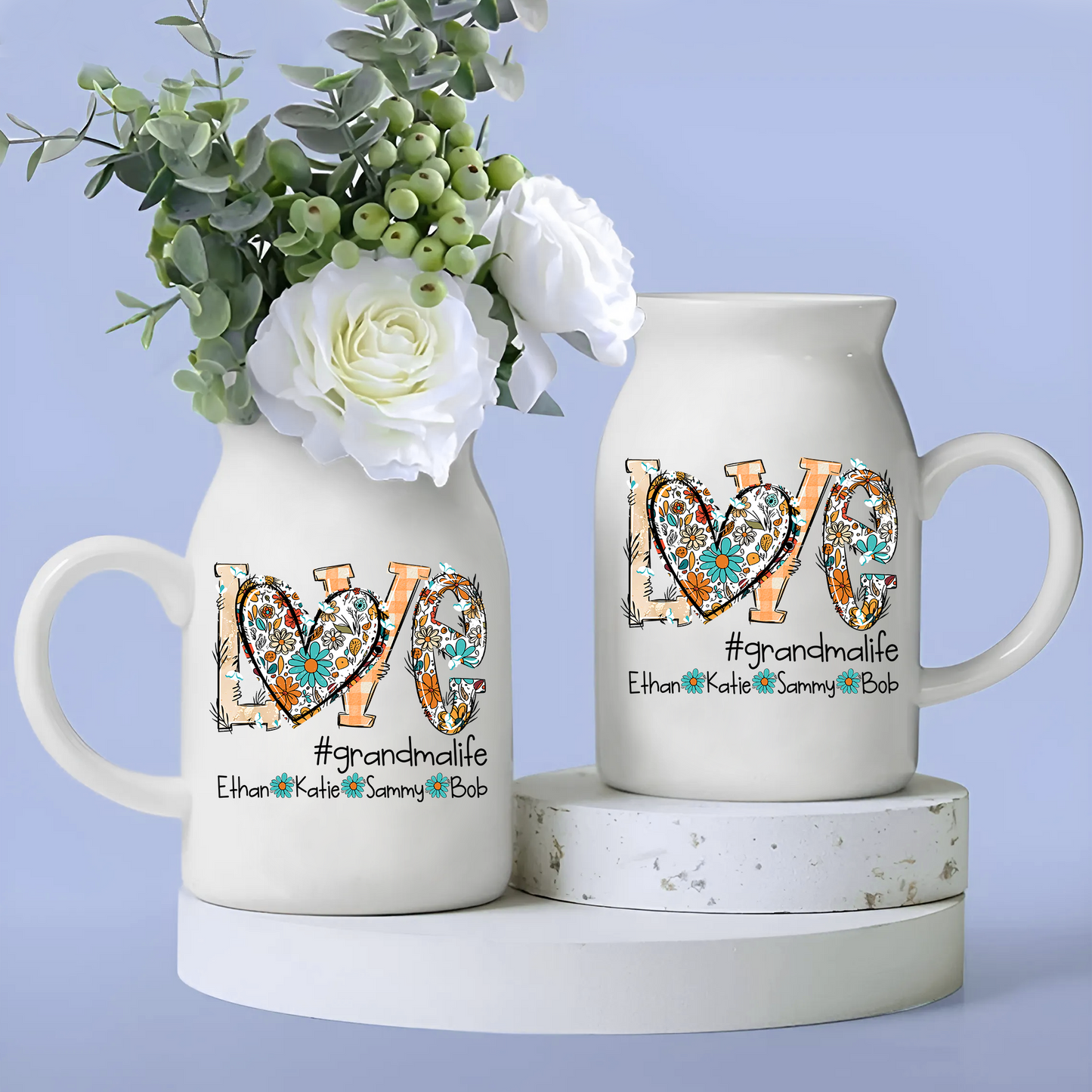 Love Grandma And Kid - Custom Home Decoration Flower Vase According To Family Requirements - Warm Gift For Mother's Day, Ceramic Flower Vase