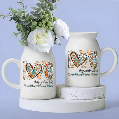 Love Grandma And Kid - Custom Home Decoration Flower Vase According To Family Requirements - Warm Gift For Mother's Day, Ceramic Flower Vase