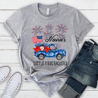 American Flag Nana Shirt Little Firecrackers Patriotic Family Independence Day Tee