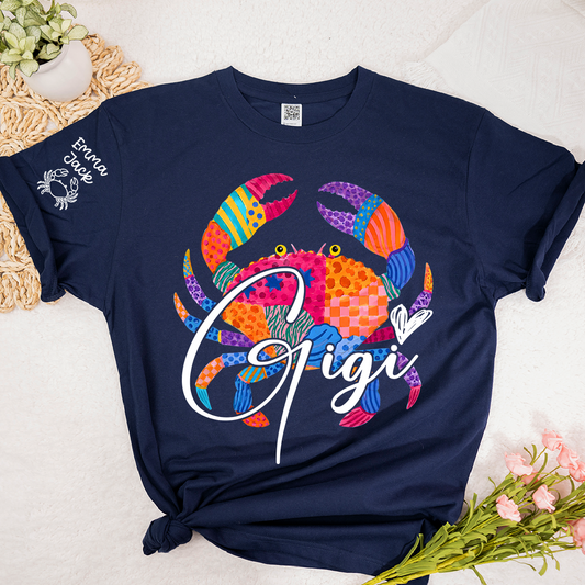 Personalized Coastal Grandma Shirt, Custom Grandkids Names Tee, Colorful Crab Beach Design, Gift for Grandma from Family