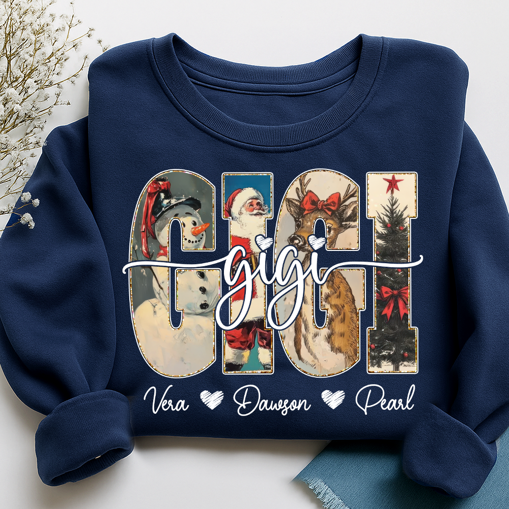 Personalized Gigi Christmas Sweatshirt – Custom Grandkids Names Holiday Shirt