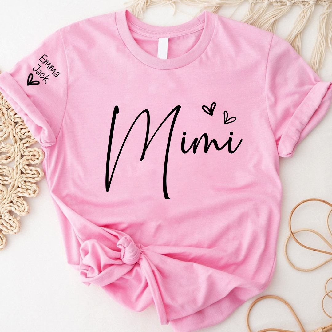 Mimi Shirt Personalized with Grandkids Names, Minimal Script Family T Shirt