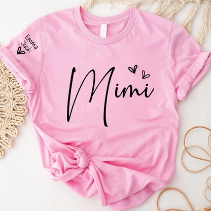 Mimi Shirt Personalized with Grandkids Names, Minimal Script Family T Shirt
