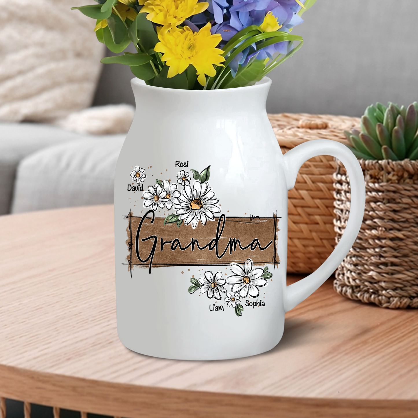 Wildflower Art As A Gift For Grandma And Kids - Custom Home Decoration Flower Vase According To Family Requirements - Warm Gift For Mother's Day, Ceramic Flower Vase