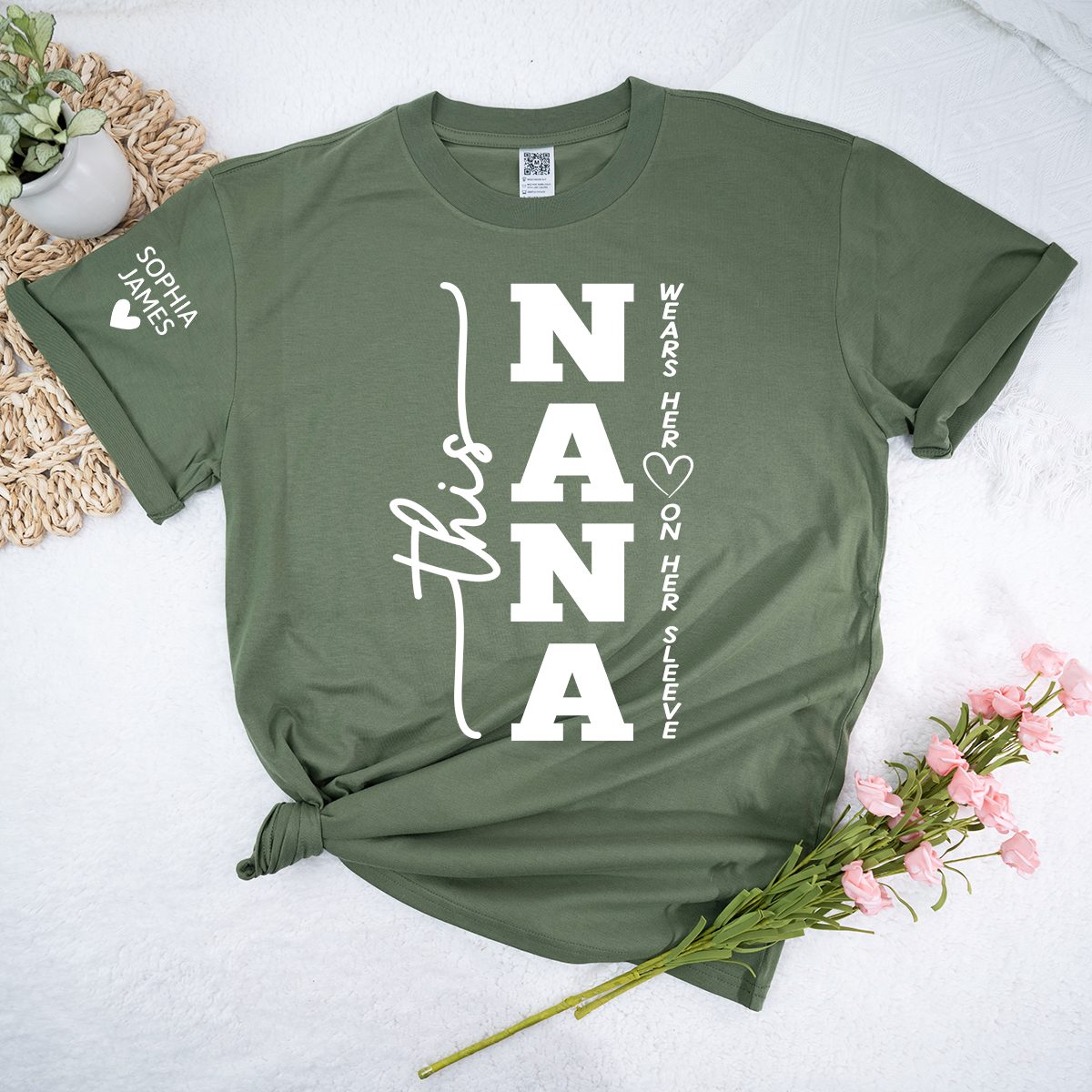 This Nana Wears Her Heart on Her Sleeve Shirt, Personalized Nana T Shirt with Grandkids Names, Family Love Apparel
