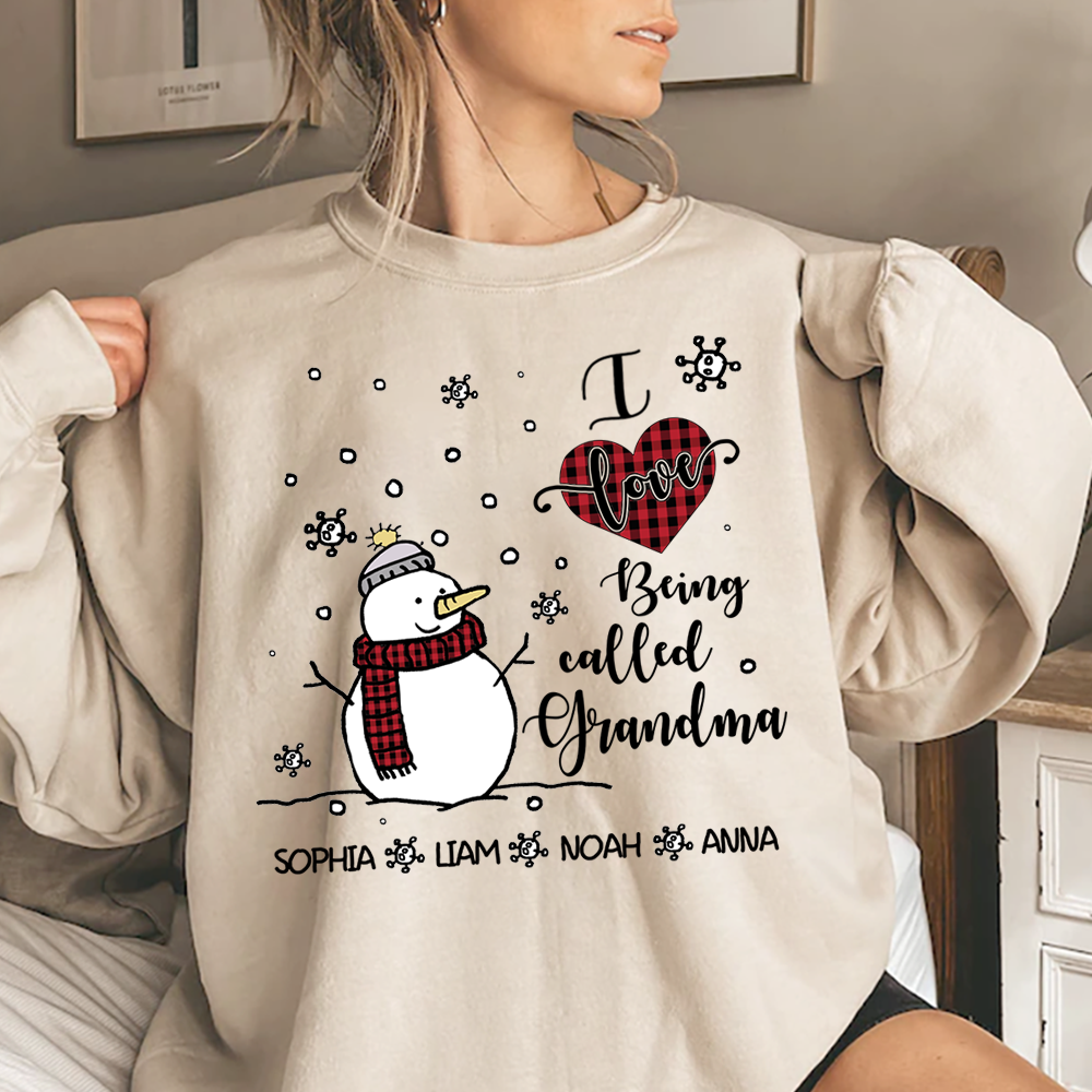 Personalized Christmas Snowman I Love Being Grandma Sweatshirt, Gifts for Grandma and Kids