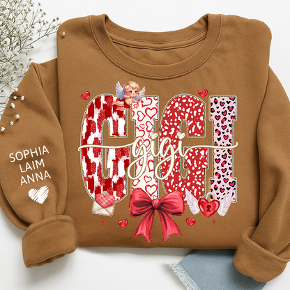 Personalized Valentine Gigi coquette Sweatshirt, Gifts for Grandma, Custom Grandma and Grandchild Names