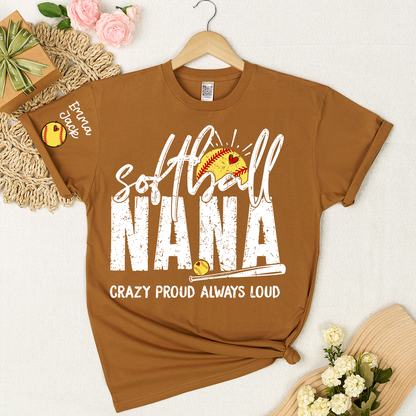 Custom Softball Nana T-Shirt, Personalized Sports Grandma Tee for Game Day