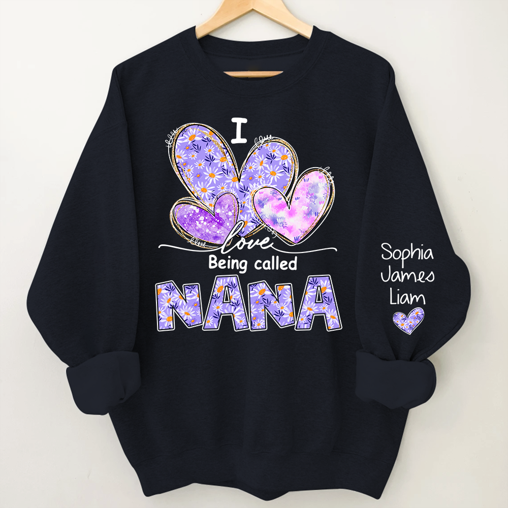 I Love Being Called Nana Purple Sweatshirt – Personalized Nana Shirt With Grandkids Names
