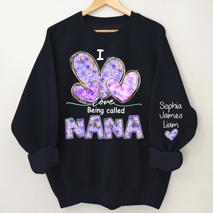 I Love Being Called Nana Purple Sweatshirt – Personalized Nana Shirt With Grandkids Names