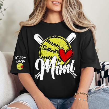 Mimi Softball Shirt with Heart Design, Personalized Family T Shirt with Custom Names
