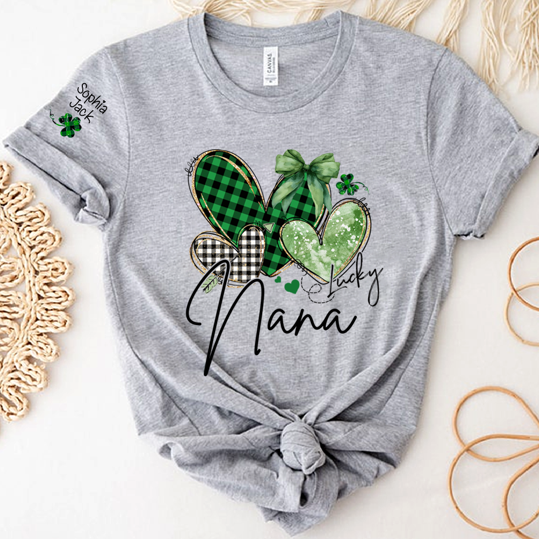 Lucky Nana Heart St Patrick’s Day T-Shirt, Gift For Grandma And Kids