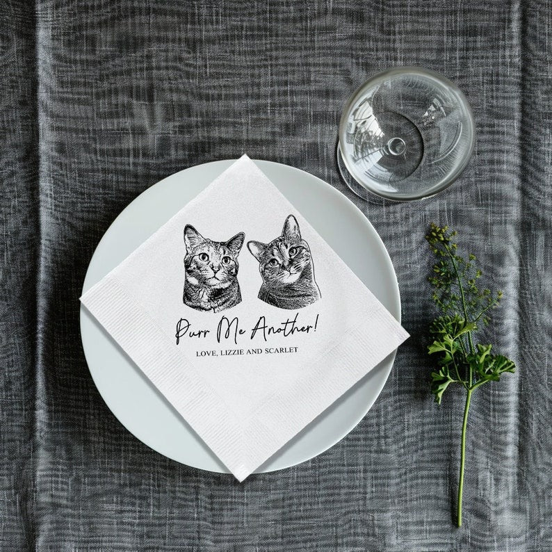 Custom Pet Cocktail Napkins, Dog Wedding Napkins, Custom Pet Cocktail Napkins, Customized Pet Napkins, Custom Pet Portrait Wedding Napkins