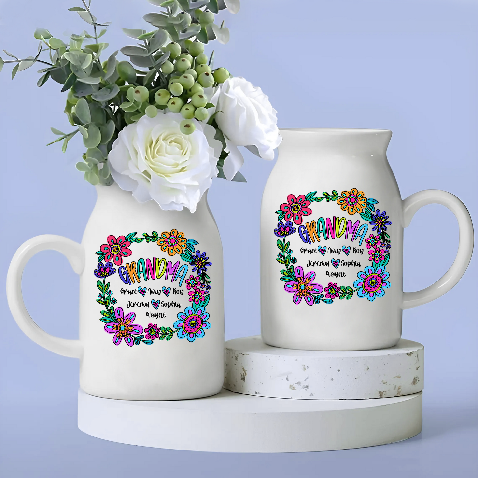 Red And Blue Wildflowers Given To Grandma And Kids - Custom Home Decoration Flower Vase According To Family Requirements - Warm Gift For Mother's Day, Ceramic Flower Vase