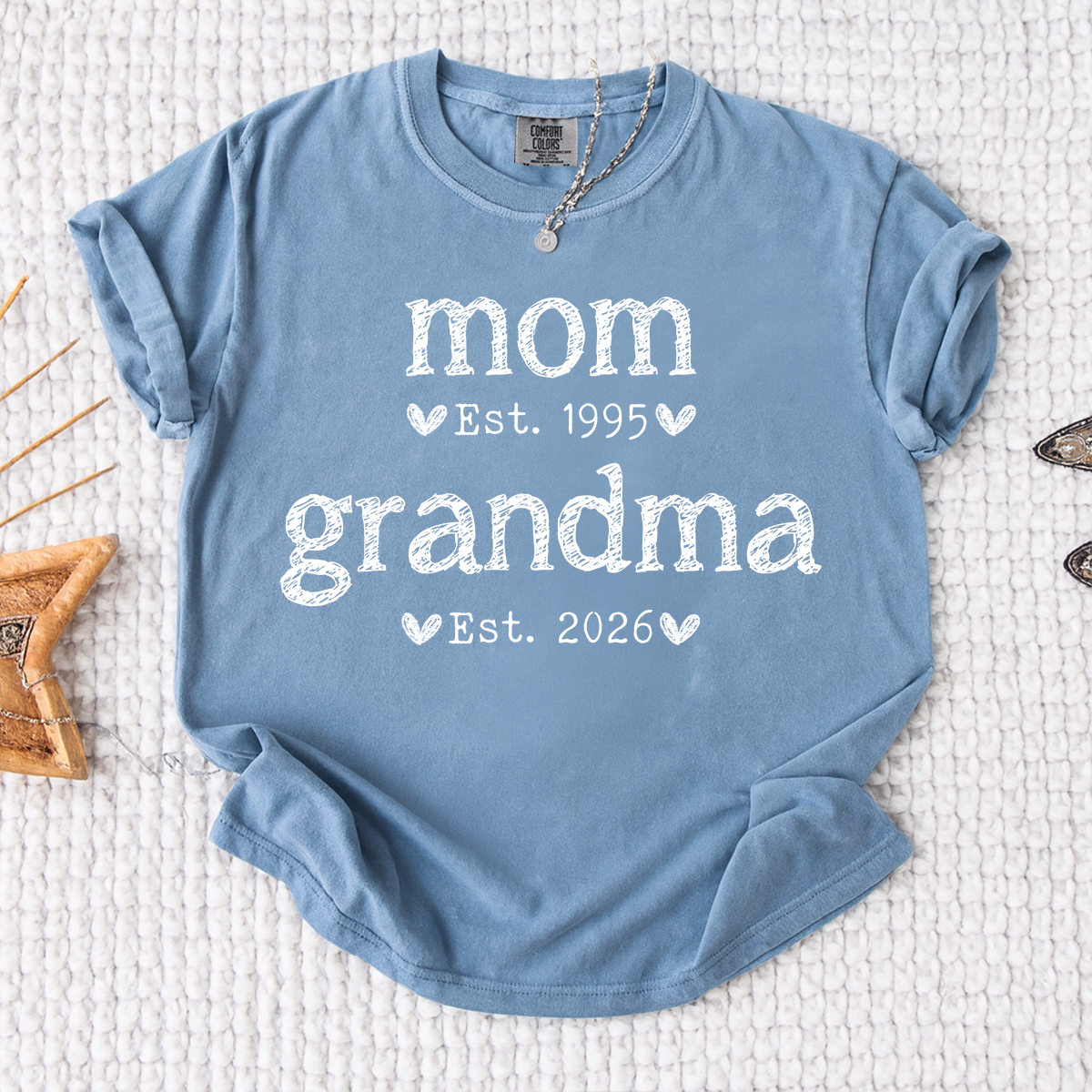 Comfort Colors Personalized Mom Est Grandma Est Shirt, Custom Family T Shirt, Idea Gift for Mother's Day, Birthday