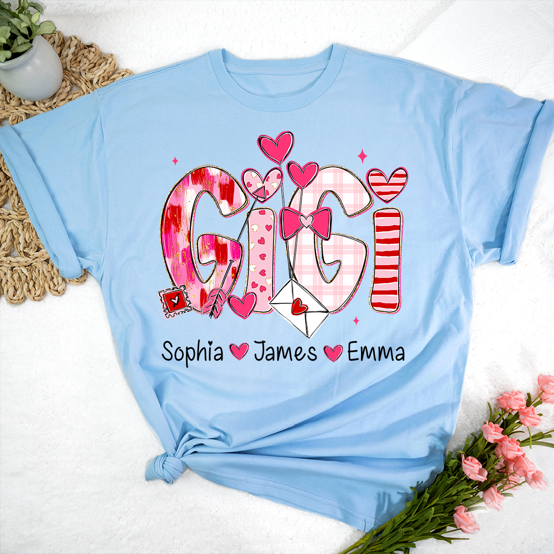 Valentine's Day T-tshirt, Personalized Gift with Name for Grandma and Grandchildren