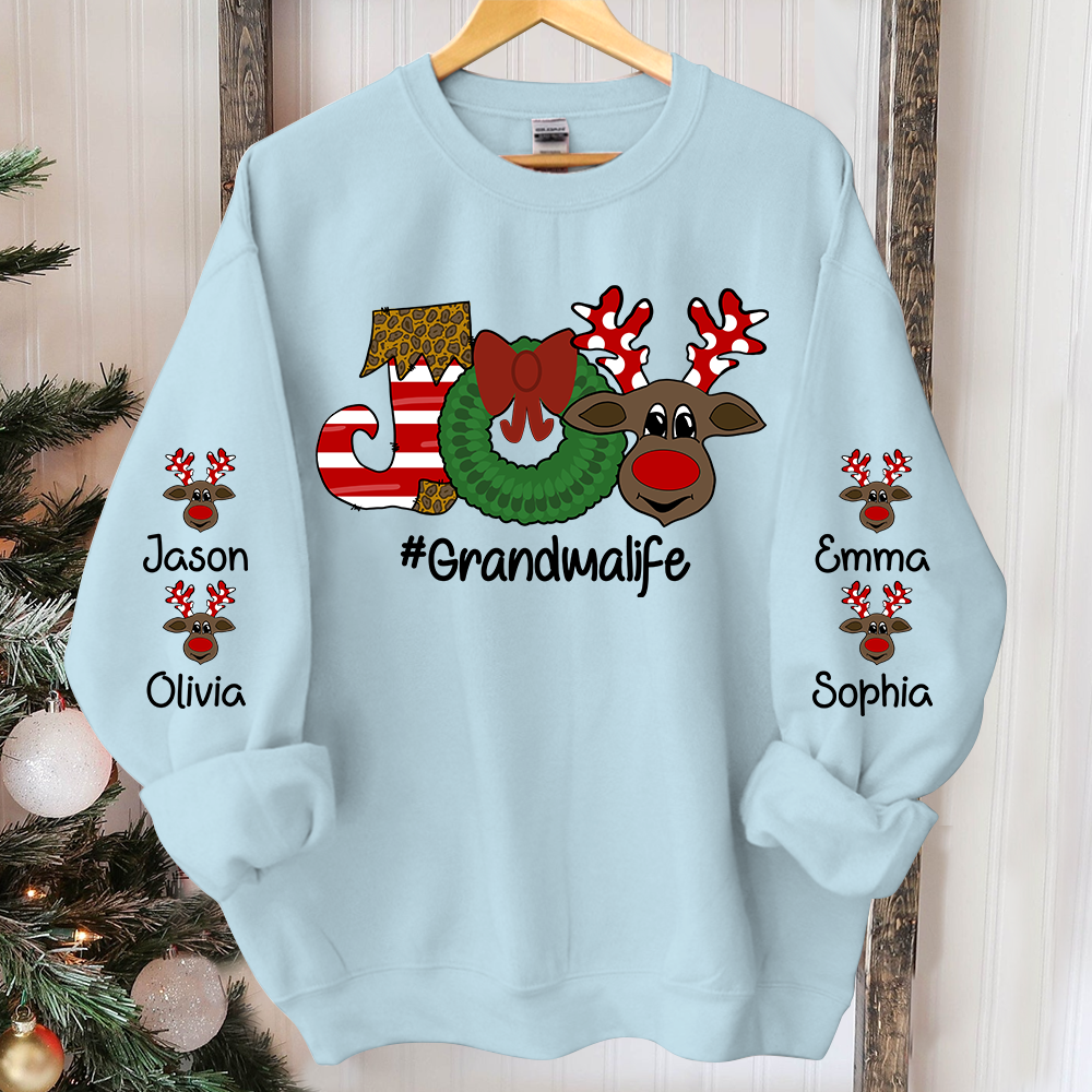 Joy Christmas Sweatshirt, Custom Grandma And Kids Christmas, Grandma Gift TH Sweatshirt