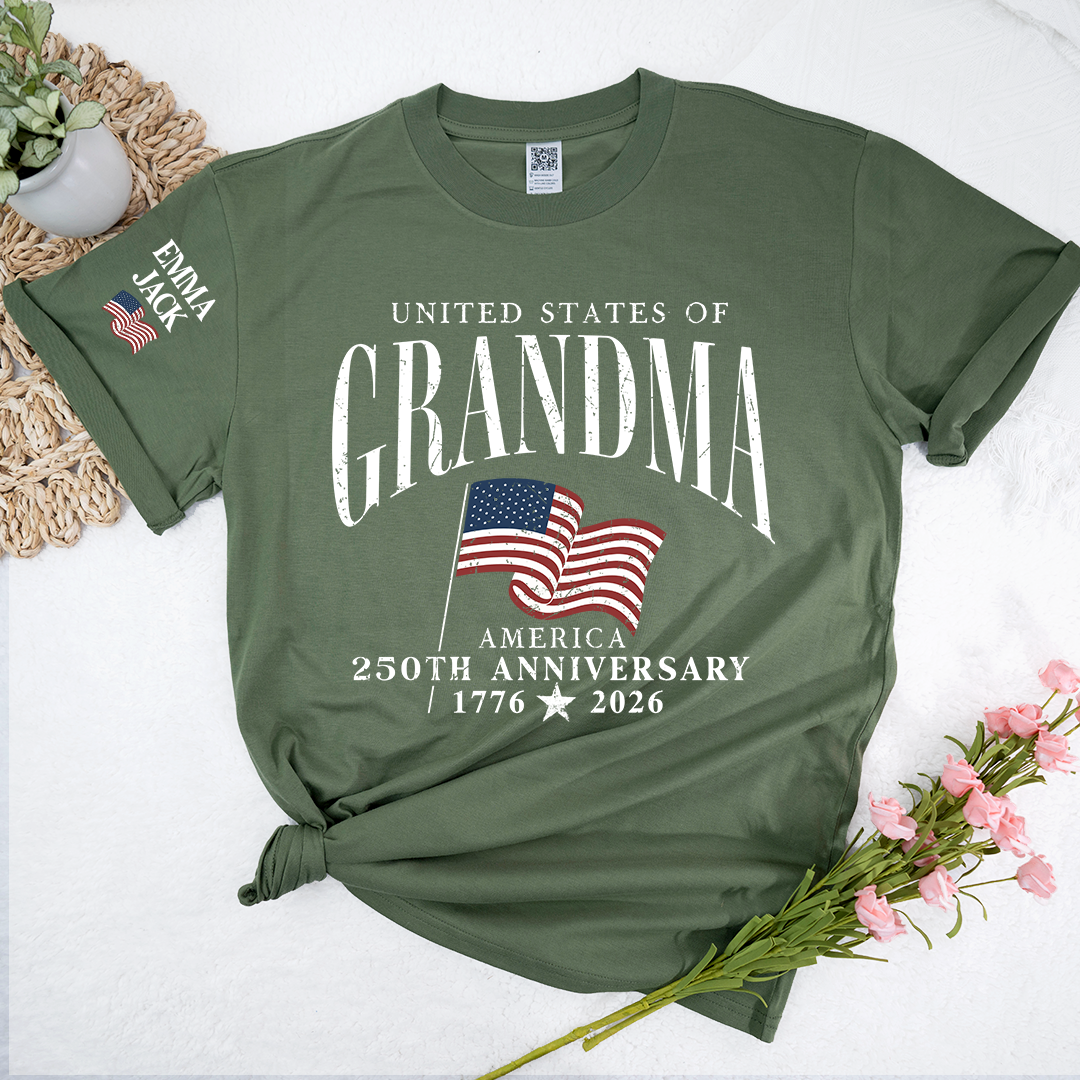 America's Semiquincentennial T-Shirt, Personalized For Gift Grandma with Kid Names