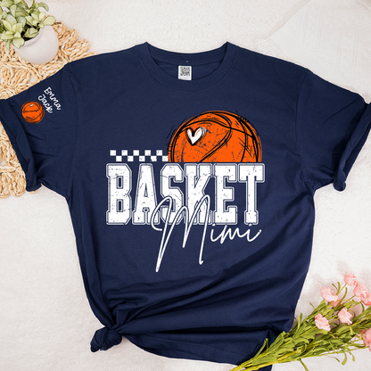 Custom Basketball Mimi Shirt, Personalized Family Tee with Grandchildren Names and Basketball Graphic