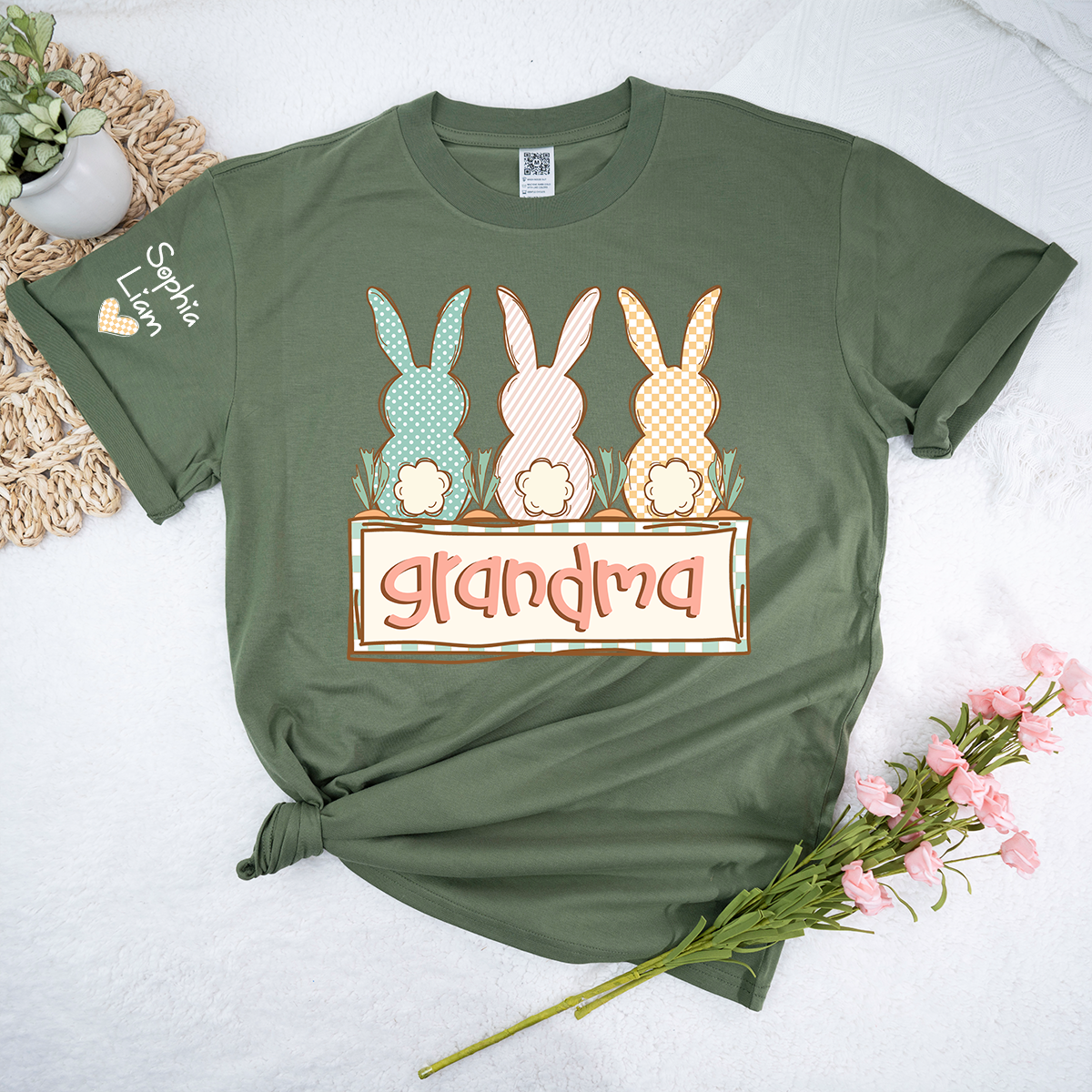Grandma Bunny Shirt for Easter, Custom Grandma T Shirt with Children Names, Spring Bunny Family Design, Grandma Gift Idea