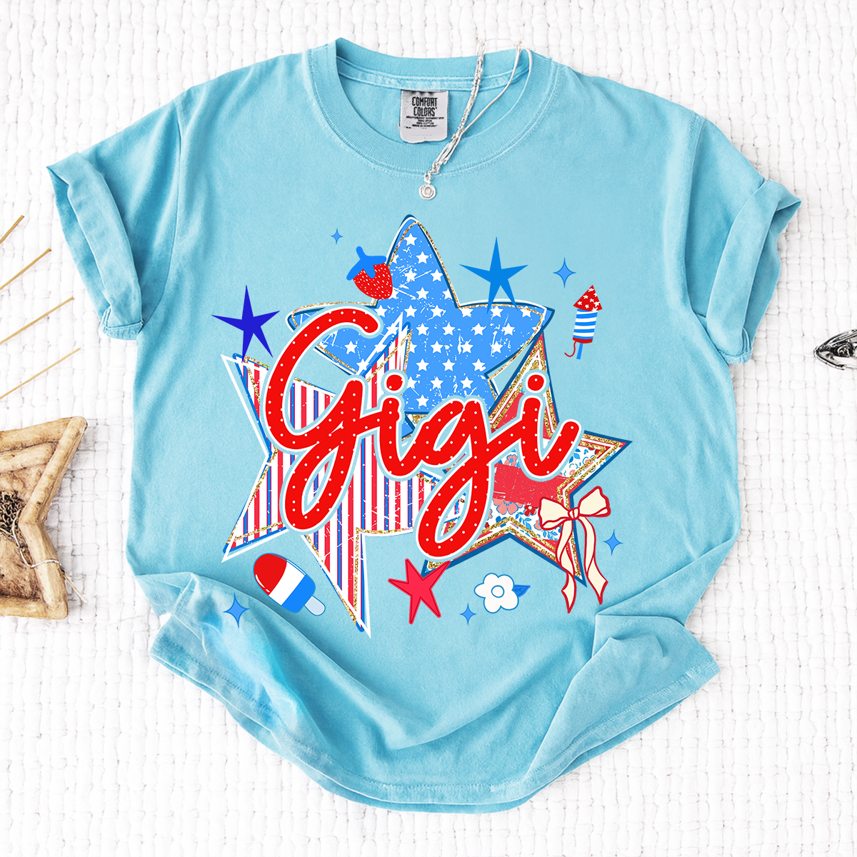 Comfort Colors® Personalized Gigi 4th of July Shirt, Patriotic Star Graphic Tee, Custom Grandma T Shirt, Independence Day Gift for Gigi