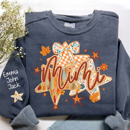 Cute Nana Star Bow Shirt, Personalized Grandma Graphic Tee, Fall Autumn T Shirt, Meaningful Gift from Grandkids