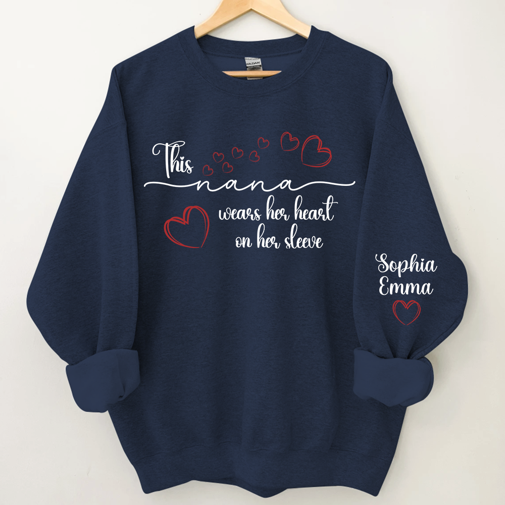 This Nana Wears Heart On Seeve With Grandkids Sweatshirt