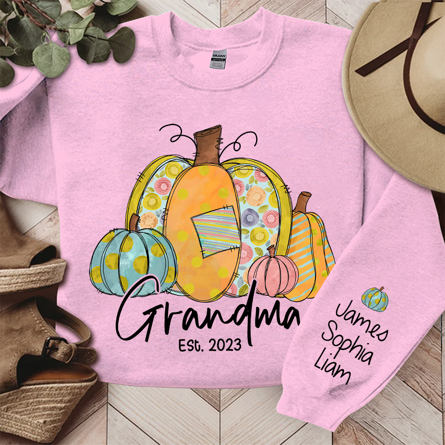 Personalized Grandma Pumpkin Fall Autumn And Kids Sweatshirt, Grandma Gift TH