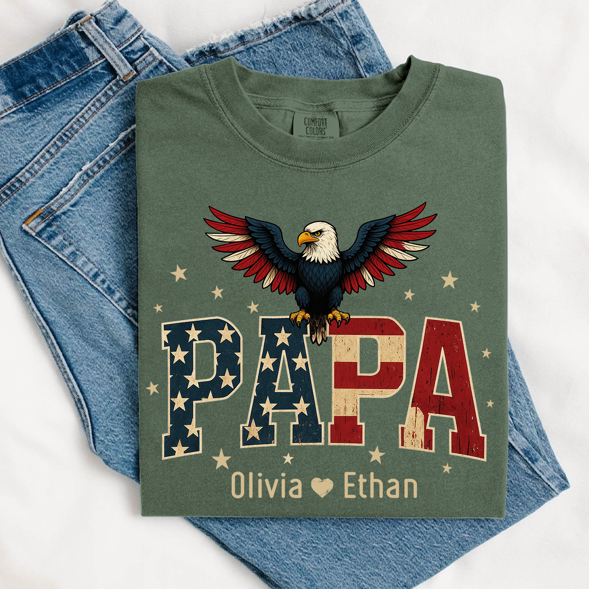 Comfort Colors® Personalized Papa Shirt, Eagle with Grandkids name T-Shirt, Custom Shirt for Fathers Day