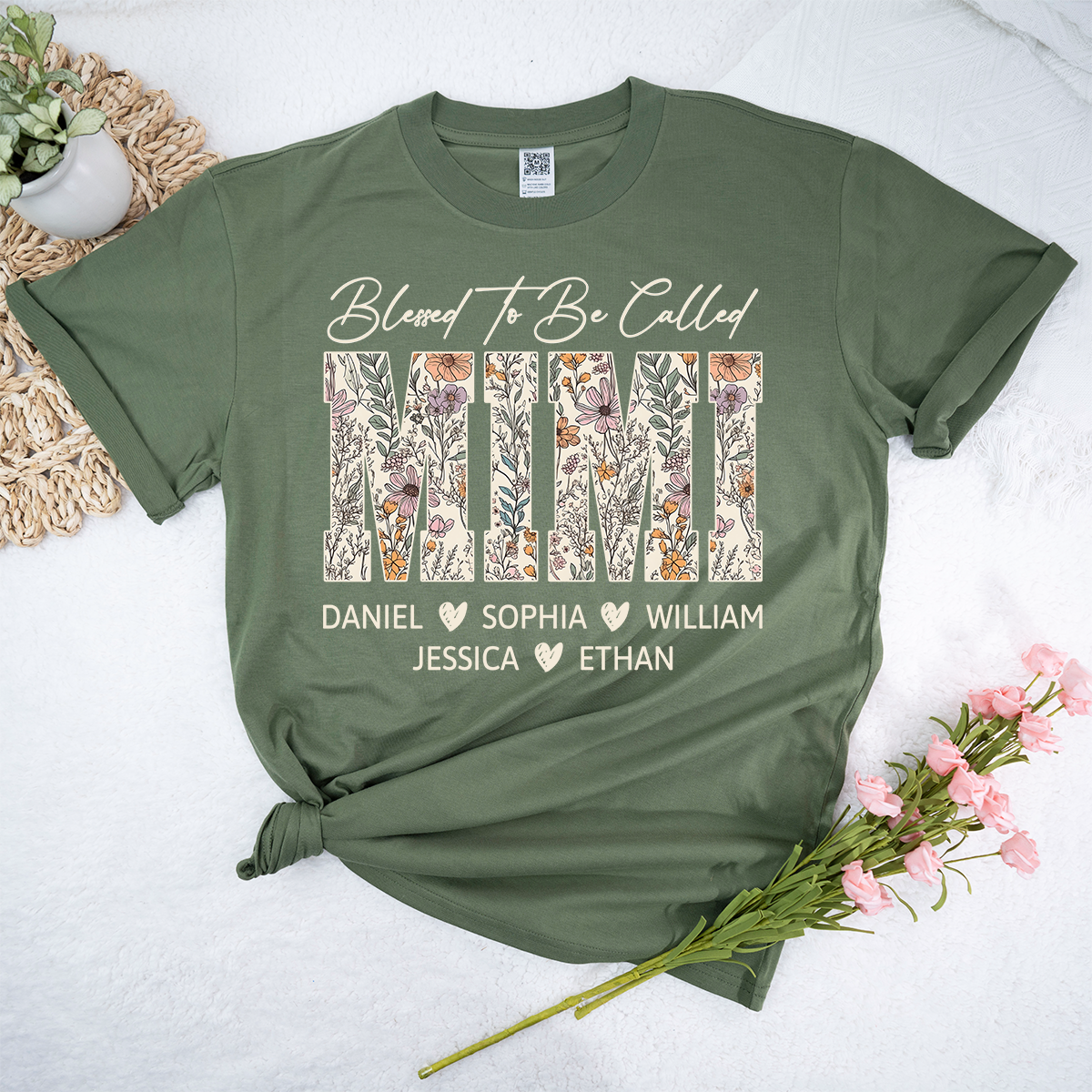 Personalized Blessed To Be Called Mimi Shirt, Custom Floral Grandma T Shirt for Mother’s Day