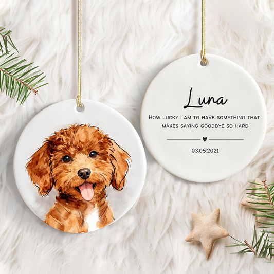 Personalized Pet Photo Christmas Ornament, Custom Dog Ornament, Watercolor Pet Portrait, Memorial Ornament for Dog Lovers