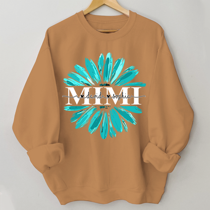Mimi Turquoise Daisy Flower With Grandkids Sweatshirt