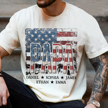 Personalized Papa 4th July Independence Day American Flag T-Shirt, Patriotic gift for grandma