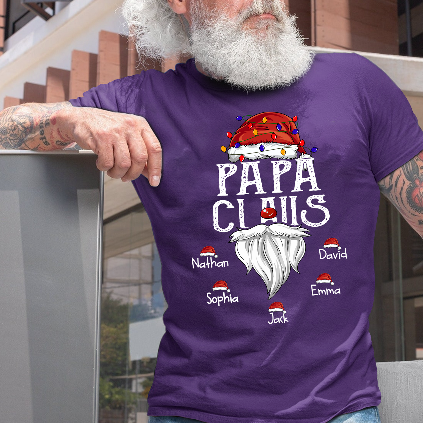Hat Santa With Christmas Lights, Gift For Grandpa, Custom Give Papa And Kids T-Shirt