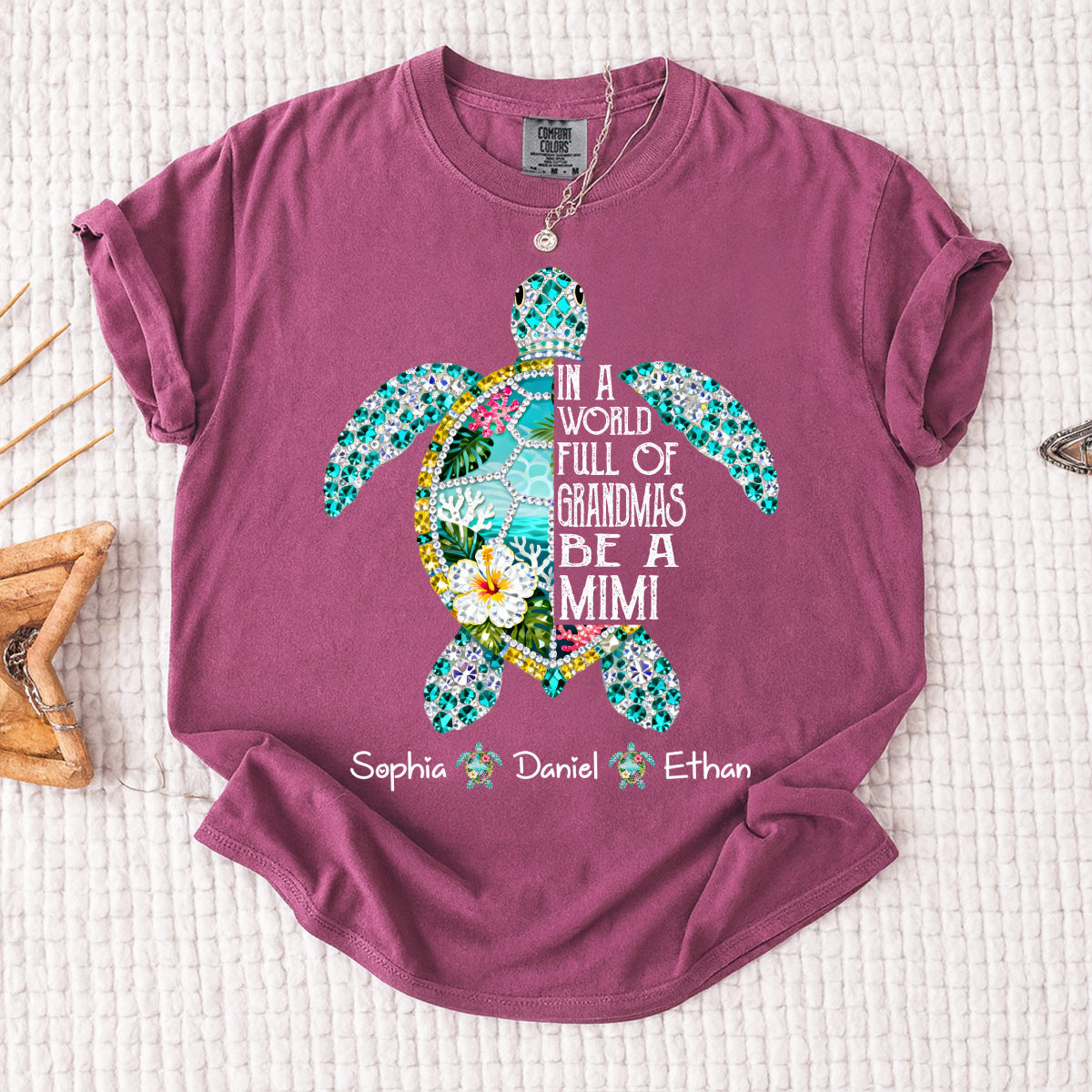Comfort Colors Personalized Mimi Sea Turtle Shirt – Custom Grandkids Names Turtle T-Shirt, In a World Full of Grandmas Be a Mimi Gift