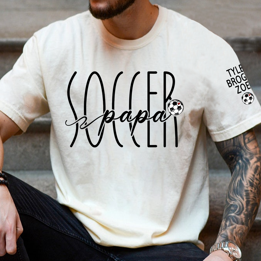 Custom Papa Soccer T-Shirt, Personalized Soccer Papa T-Shirt with Custom Grankids Names