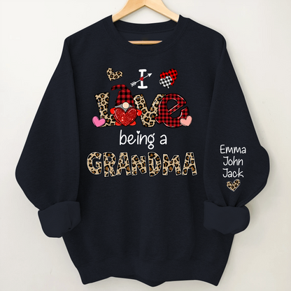 Custom I Love Being A Grandma Leopard – Valentine Sweatshirt with Grandkids Names for Mimi Nana Gigi