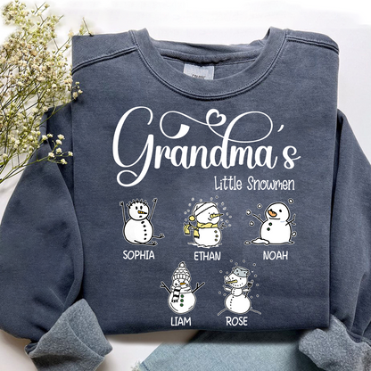 Merry Christmas Grandma Little Snowman Sweatshirt, Custom Gifts for Grandma and Grandchild