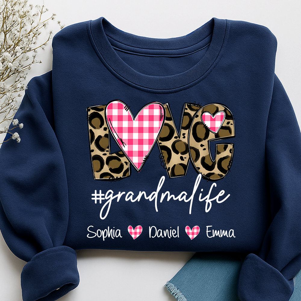 Personalized Grandma Sweatshirt Love Grandmalife with Names, Custom Family Crewneck