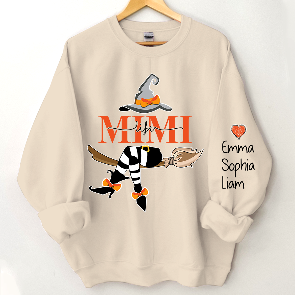Personalized Mimi Life With Grandkids Halloween Sweatshirt, Grandma Witch Halloween Sweatshirt