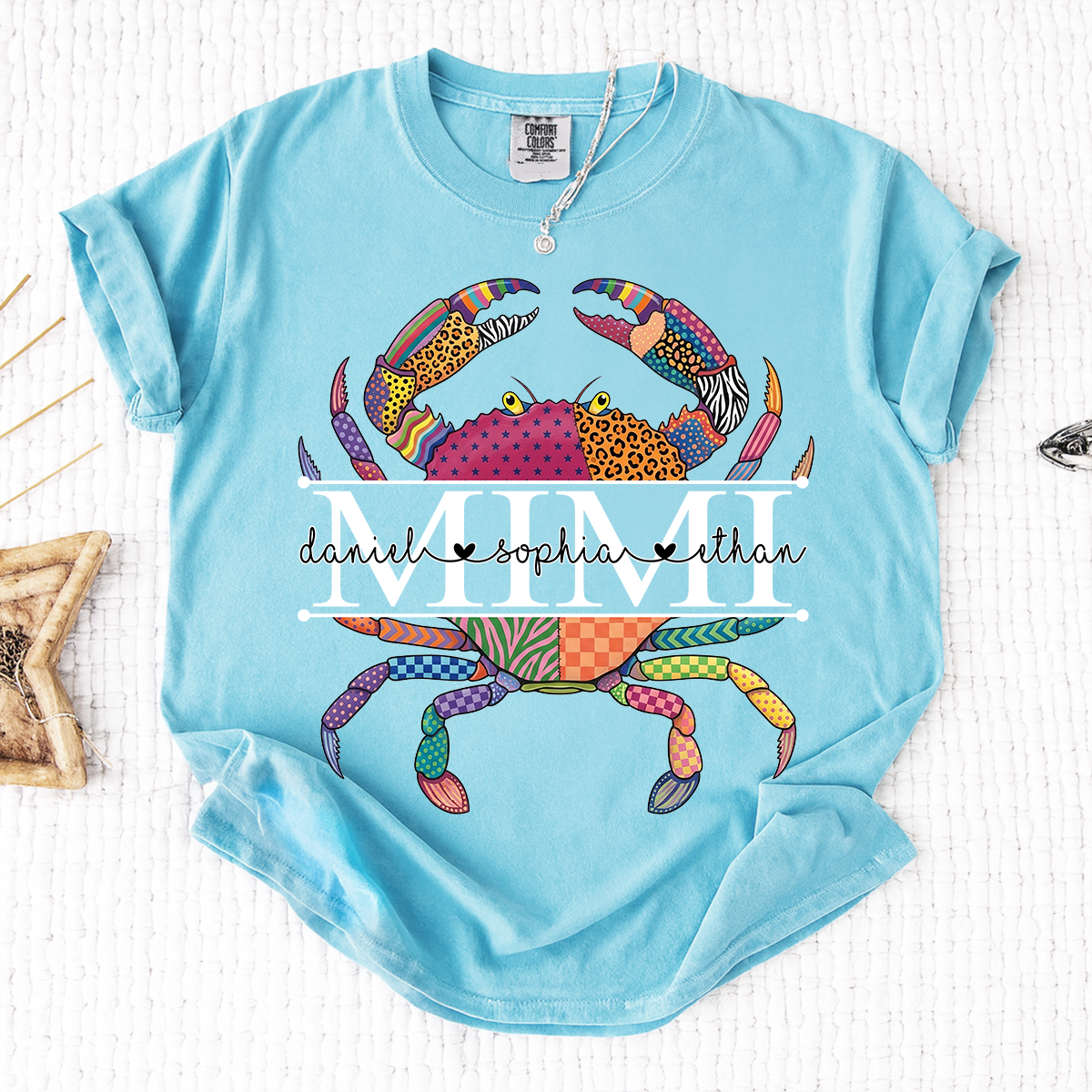 Comfort Colors® Personalized Mimi Crab T-Shirt for Women Colorful Summer Graphic Tee