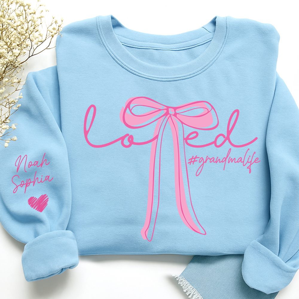 Personalized Grandma Sweatshirt, Loved Bow Design Custom Name Gift