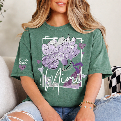 Personalized Mimi Shirt – Floral Mimi T-Shirt with Custom Name and Elegant Purple Design