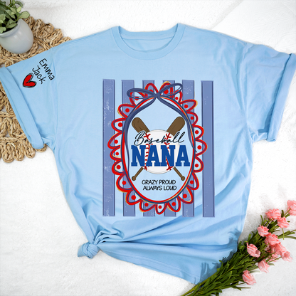 Custom Baseball Coquette Nana Shirt for Game Day, Personalized Kids Names Sports Grandma Tee