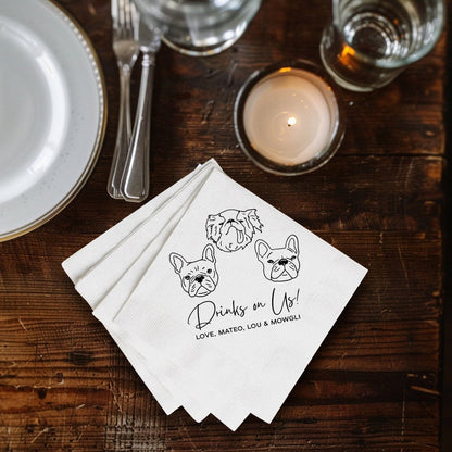 Personalized Illustrated Dog Cat Napkins, Engagement Party Napkins, Glass Cocktail Napkin, Custom Bar Napkins, custom Photo Dog Napkins 2024