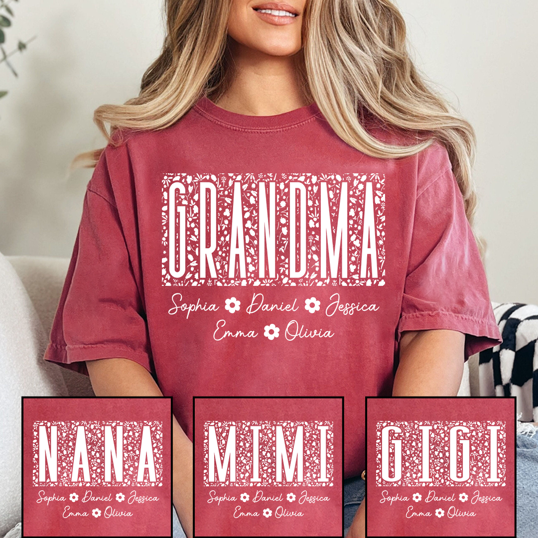 Custom Grandma Floral Shirt, Personalized Names of Grandchildren T Shirt, Meaningful Family Gift for Grandma