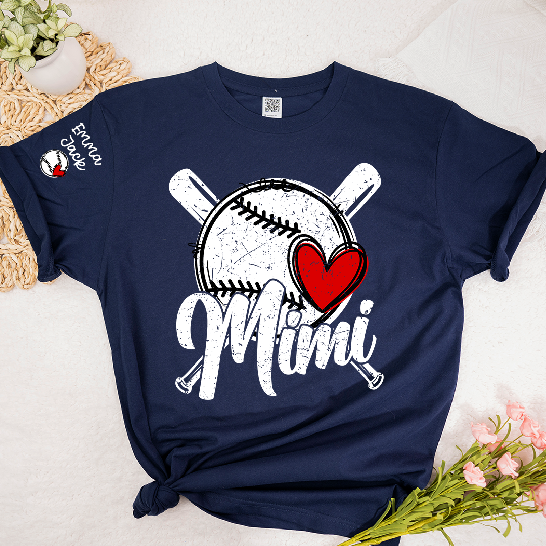 Mimi Baseball Shirt with Heart Design, Personalized T Shirt for Baseball Fans