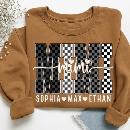 Black White Design Sweatshirt, Custom Gift For Mimi And Kids