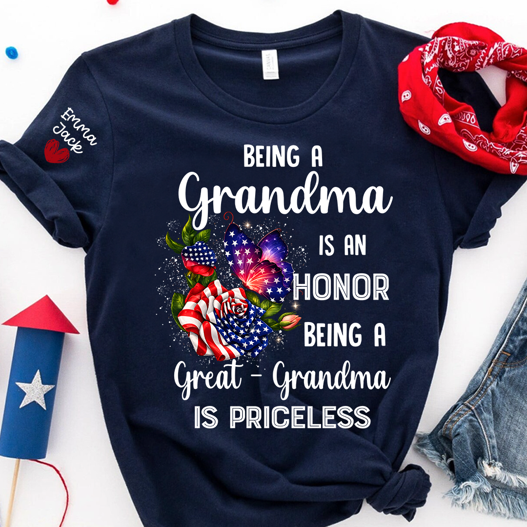 Being a Grandma is an Honor, Being a Great-Grandma is Priceless, Patriotic Grandma And Kids Gift