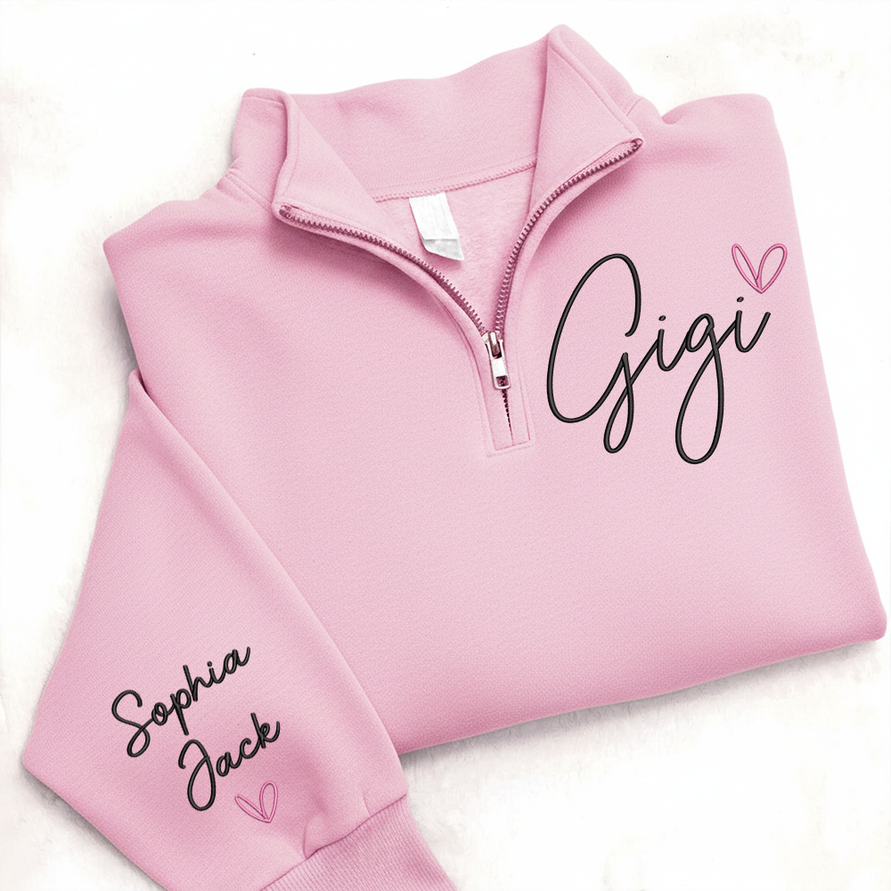 Personalized Gigi Quarter Zip Sweatshirt – Custom Embroidered Gift For Grandma Or Gigi With Grandkids Names